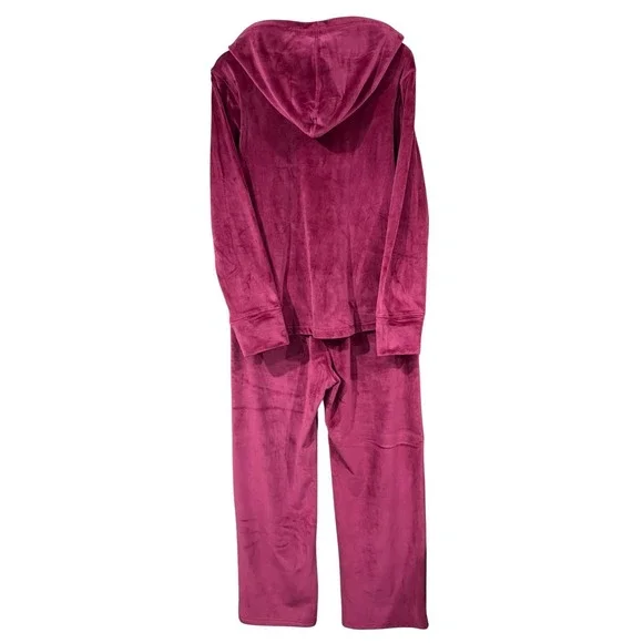 Pajamagram Women's Lounge Set Velvet Tracksuit‎ Hoodie Pajamas Pink SZ M
